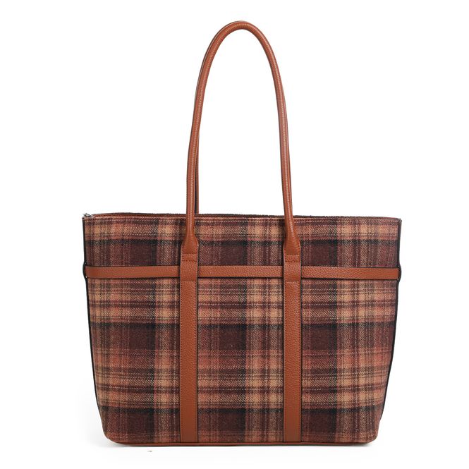 Hovedbilde KARI cognac rutet shopper i tekstil