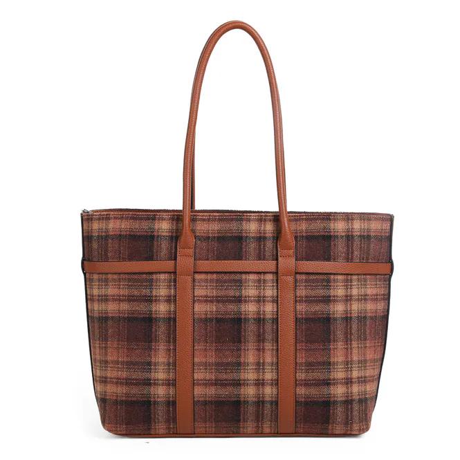 Hovedbilde KARI cognac rutet shopper i tekstil