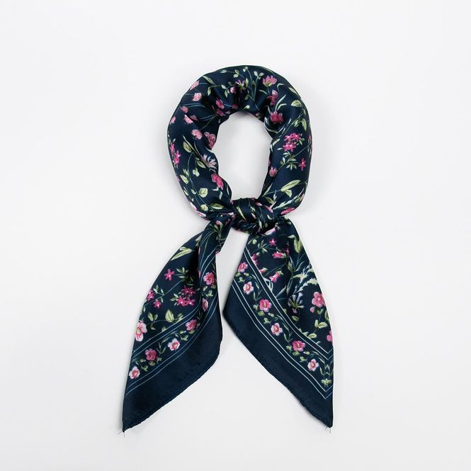Huvudbild Litet sjal med blommor i marinblått och rosa ...