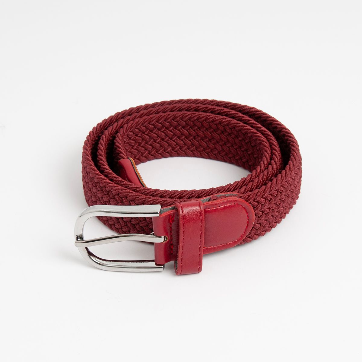 Strikkbelte, sølv - mørk rød