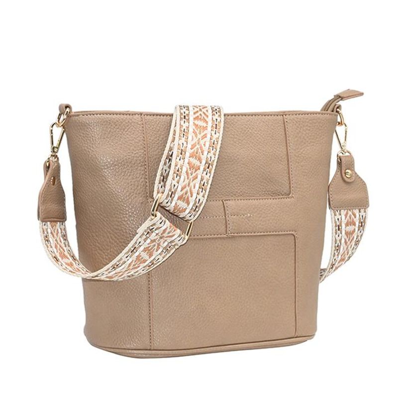 Iria crossbag med mønstret rem - beige