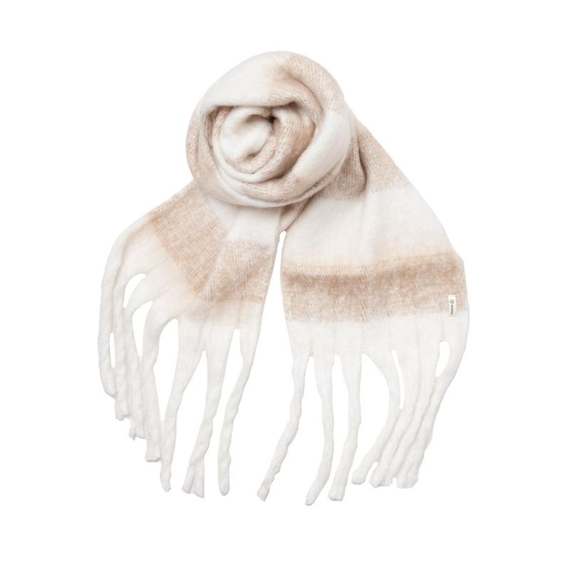 Smalt fluffy skjerf med ruter - beige