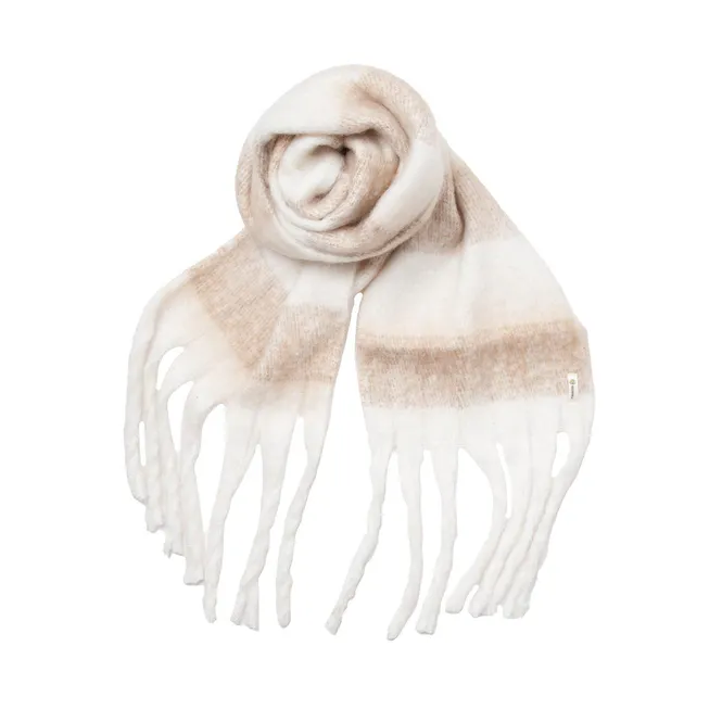 Hovedbilde Smalt fluffy skjerf med ruter - beige