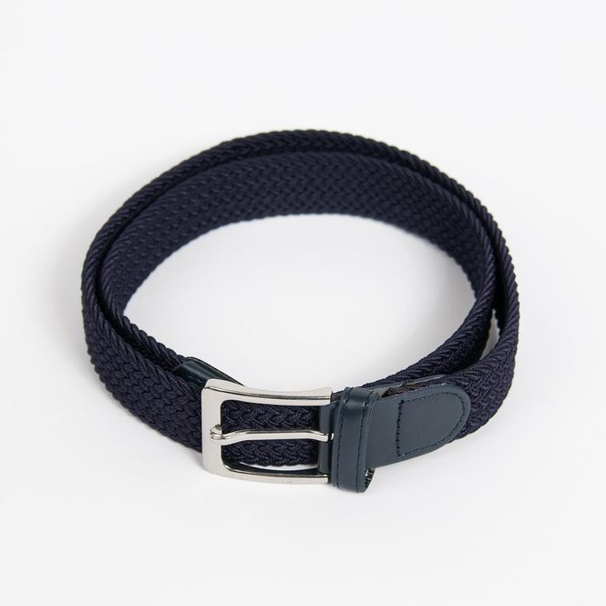 Hovedbilde Strikkbelte, firkantet sølv spenne - marineblå