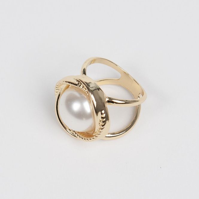 Hovedbilde Stor skjerf ring med blomst og perle - gull