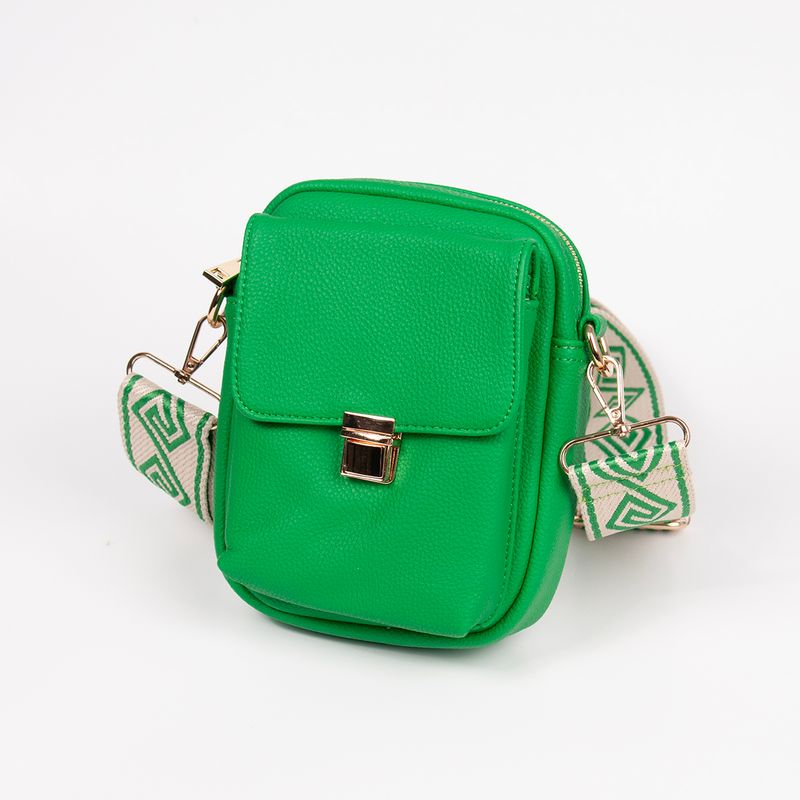 IDA citybag med mønstret rem - gressgrønn