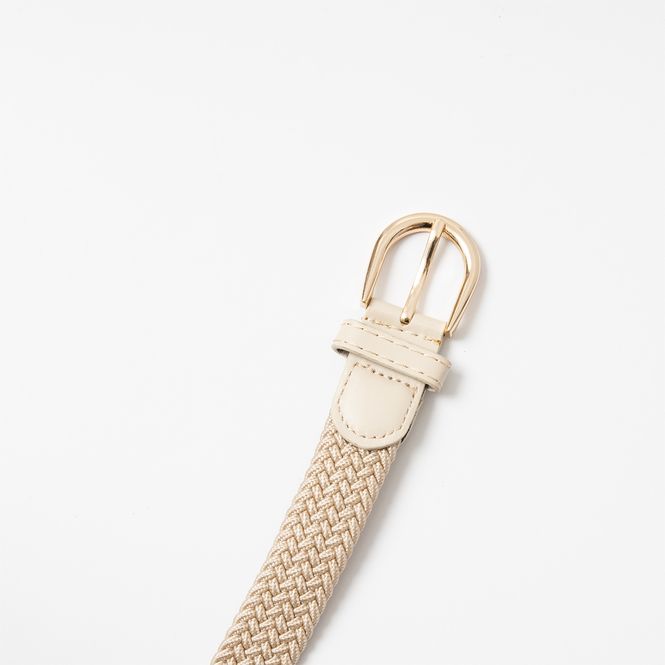 Hovedbilde Smalt strikkbelte, gull - lys beige