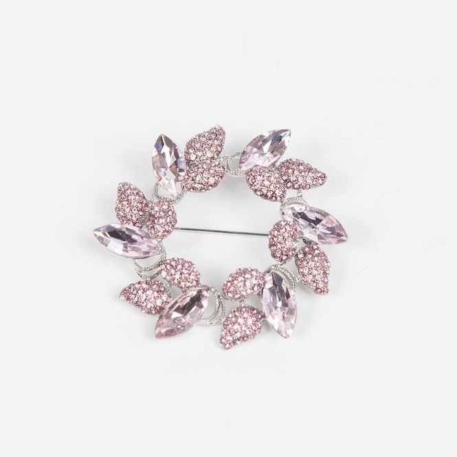 Hovedbilde Brosje krans med stener 5x5 cm - rosa