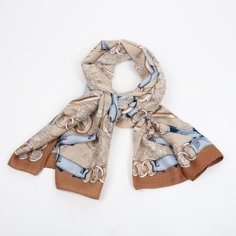 Scarf beige med blå detaljer - 100% viskos - 85x180 cm