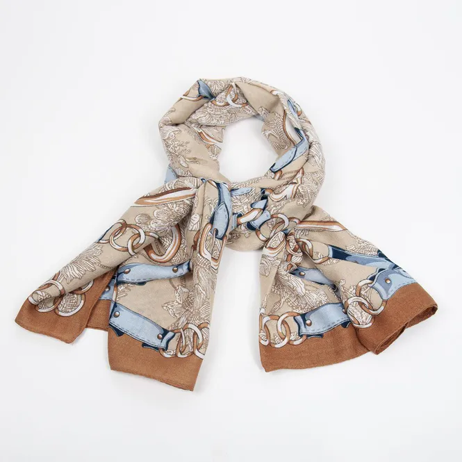 Hovedbilde Skjerf beige med blå detaljer - 100% viskose - ...