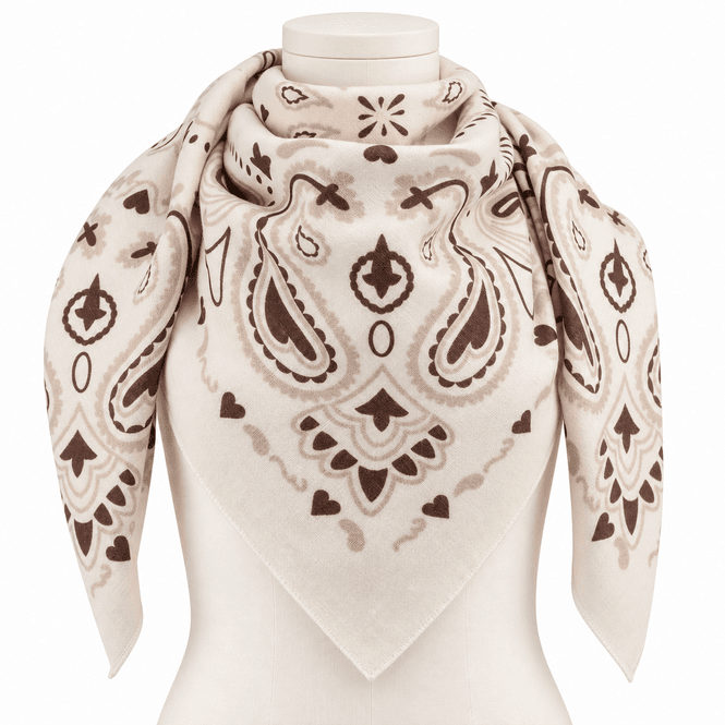 Huvudbild Firkantet viskose/ull paisley skjerf - offwhite