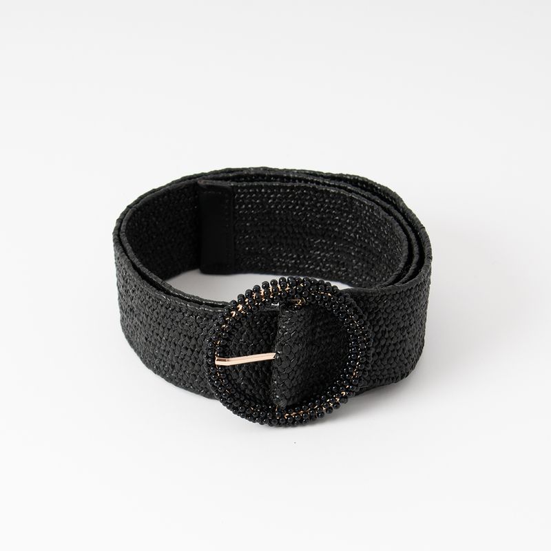 Elastikkbelte med perlespenne - svart