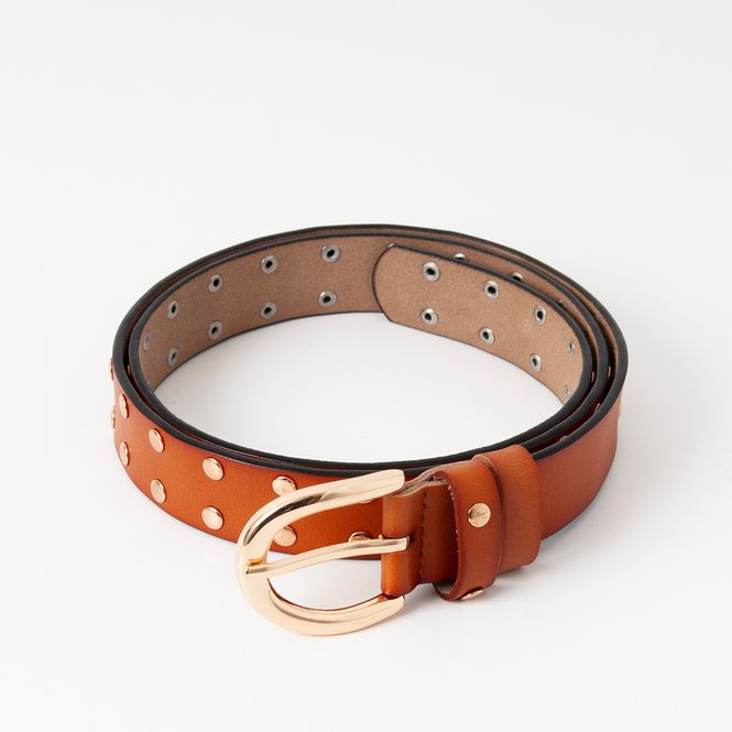 Hovedbilde Skinnbelte med nagler - cognac