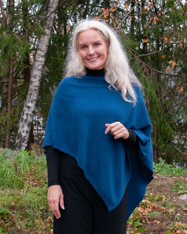 Poncho eco cashmere/ull - jeansblå