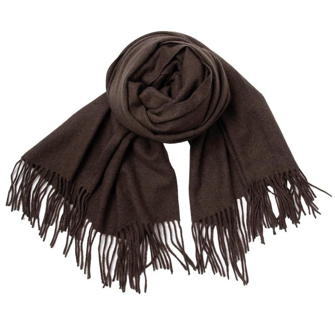 Hovedbilde Ensfarget mykt viskose skjerf med frynser - brun