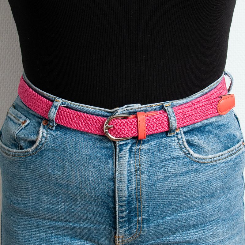 Smalt strikkbelte, sølv - rosa