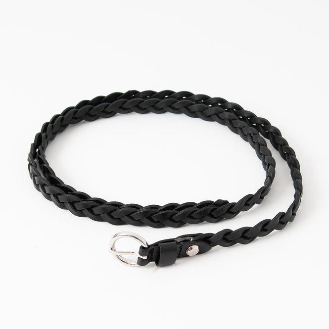 Hovedbilde Belte skinn smalt flettet - svart