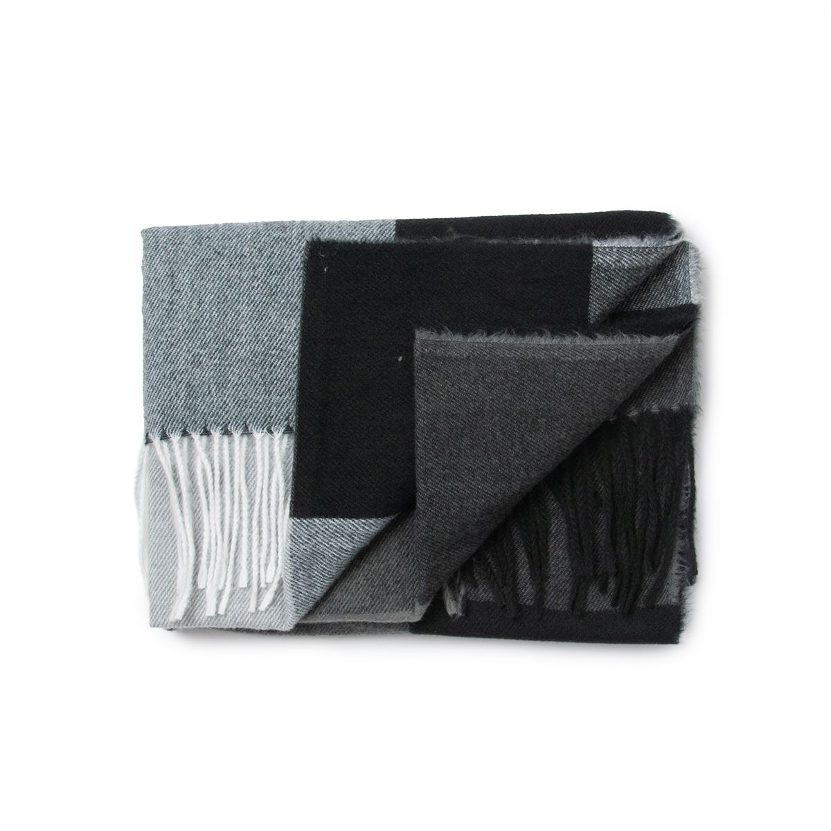 Rutet skjerf - svart, grå og offwhite - 70x180 cm