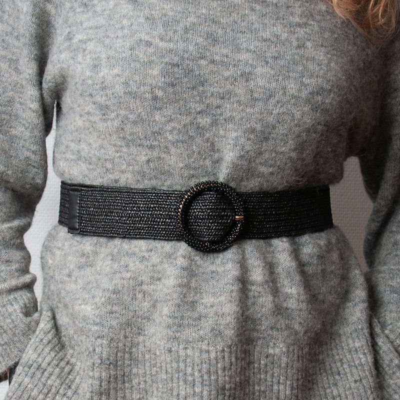 Elastikkbelte med perlespenne - svart