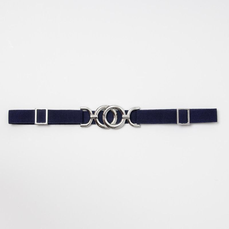 Elastisk midjebelte med dekorativ sølvfarget spenne marineblå