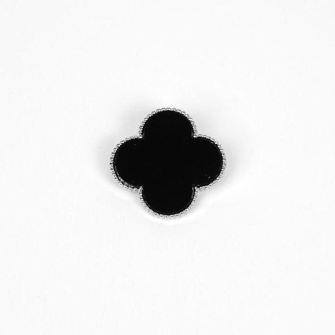 Hovedbilde Brosje med svart kløverform – sølvfarget ...