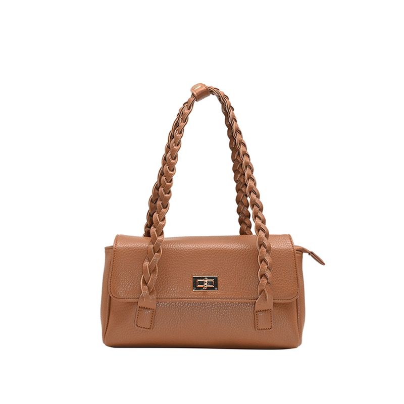Holly lav shopper - cognac veske i imitert skinn med gullfargede detaljer