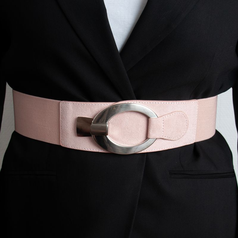 Elastisk belte med sølvspenne - lys rosa