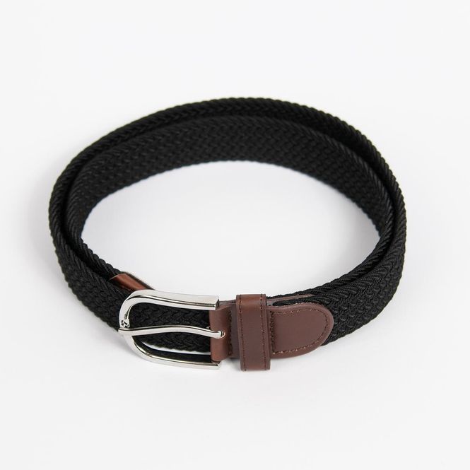 Hovedbilde Strikkbelte, leatherlook sølv spenne - svart