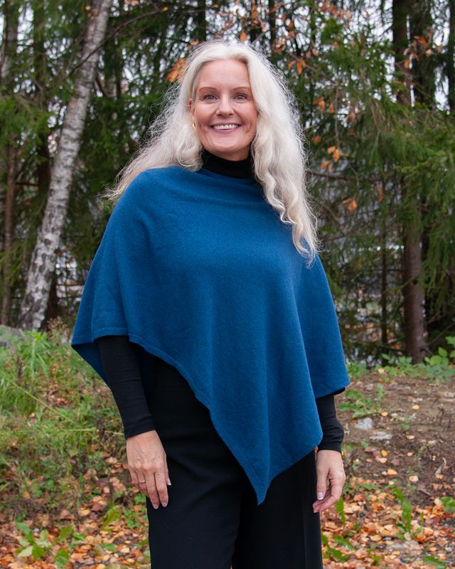 Poncho eco cashmere/ull - jeansblå