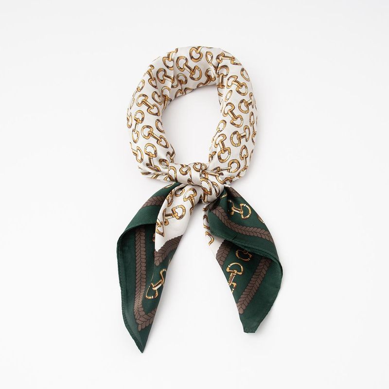 Liten scarf med bettmönster - grön och brun