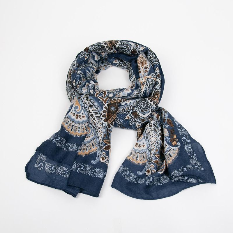 Scarf paisley blå brun - viskosscarf 85x180 cm